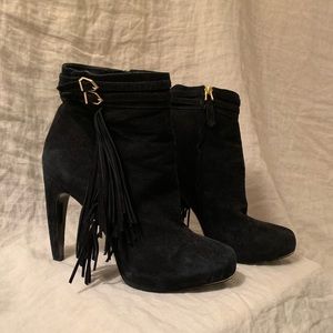 Sam Edelman Black Suede Fringe Booties